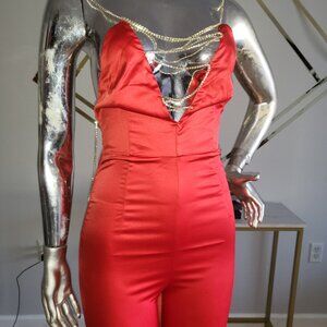 ***Womens Red Satin Jumpsuit***